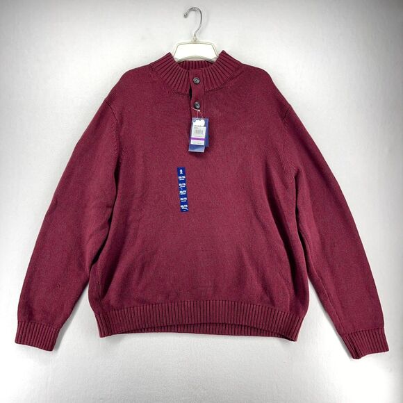 IZOD 5GG Hingham Button Mock Neck Sweater Velvet Maroon Color Mens Size XXL NEW - Picture 1 of 10